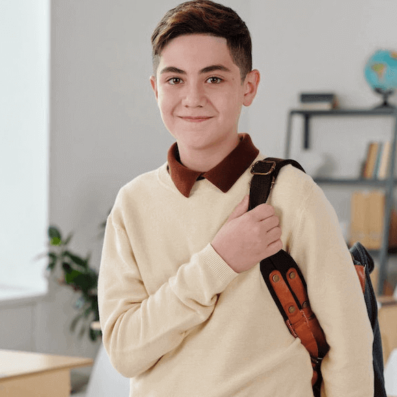 School boy with backpack